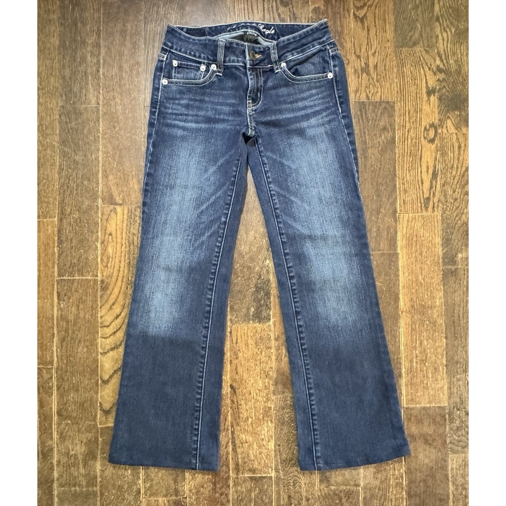 American Eagle Boyfriend Bootcut Jeans Womens 00 Blue Excellent Low Rise Stretch